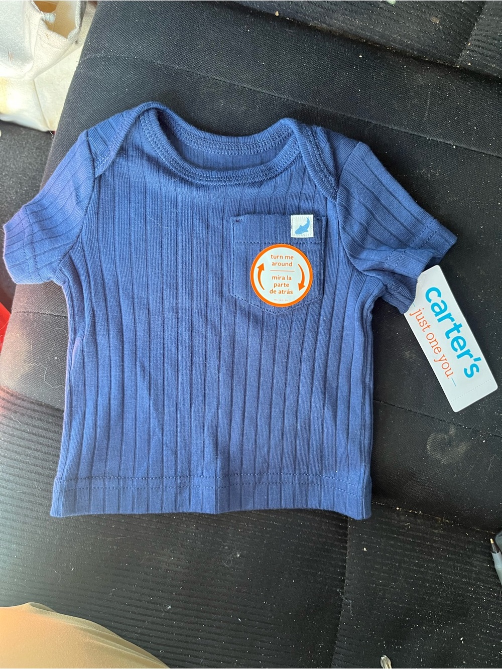 Carter's Navy Ribbed Short-Sleeve Baby Tee with Pocket